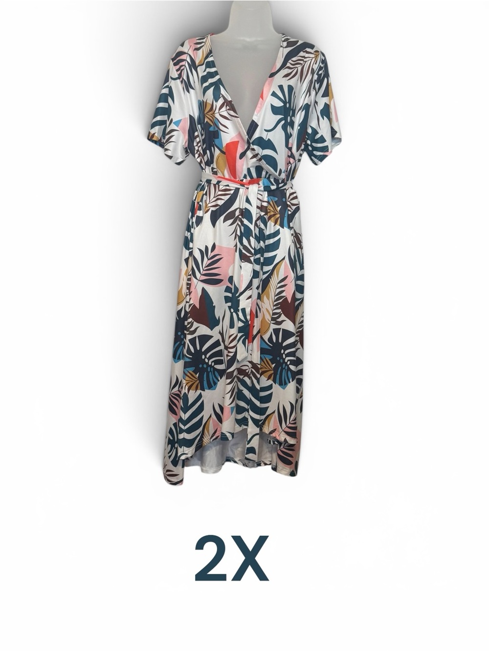 BloomChic GORGEOUS Leaf-Print Mock Wrap Dress PLUS: 2X    #CL - Picture 2 of 7